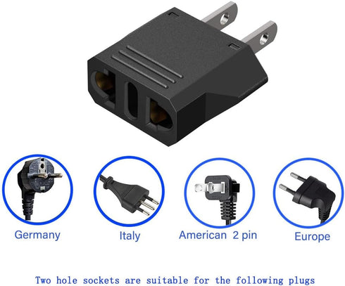 (Black-5pcs) American Standard Plug to 2 Hole sockets Travel Conversion Plugs,EU Socket to US Plug?Adapter Europe to USA, Europe to America Travel...