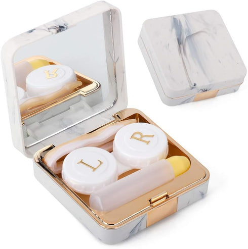 Contact Lens Case, Marble Contact Cases Travel with Remover Tool, Mirror, Tweezers, Contact Solution Bottle, Contact Lens Container Kit for Women ...