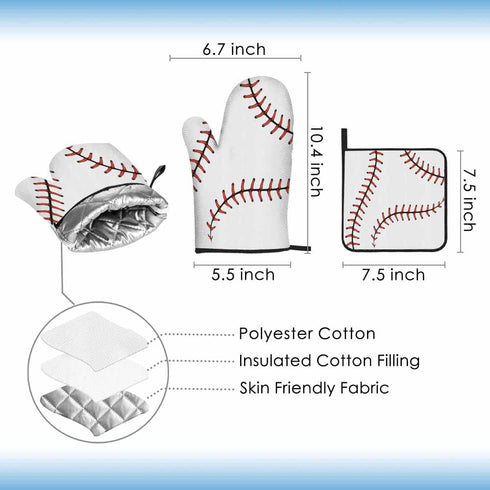 Baseball Stitches Oven Mitts and Pot Holders Sets Softball Laces Design Heat Resistant 3pcs for Cooking Baking BBQ...