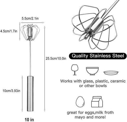 Stainless Steel Semi-Automatic Whisk Egg Whisk Hand Push Rotary Whisk Blender Semi Auto Egg Beater Hand Push Mixer Stirrer Egg Scrambler for Blend...