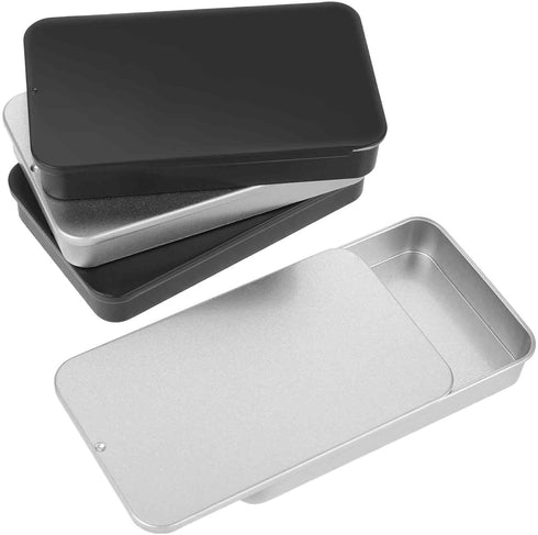 4 PCS Mini Metal Tin Box, Metal Slide Top Tin Containers, Containers Portable Box, Small Storage Container Kit with Lid for Storage Candies Jewelr...