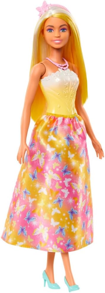 Barbie Royal Doll with Brightly Highlighted Fantasy Hair, Colorful Accessories, Yellow Ombre Bodice & Butterfly-Print Skirt...