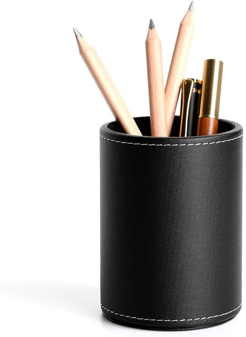 Leather Pencil Holder Pencil Case Round Black Pencil Case Office Desk Home Stationery Organizer...