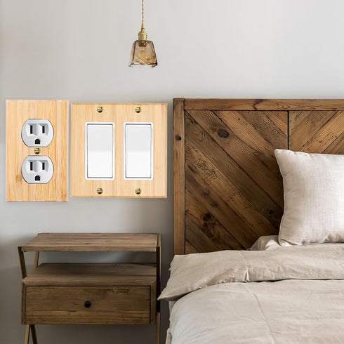 4PC Solid Wood Outlet Covers Raw Wooden Light Switch Plate Decorative Wall Plate Bamboo Quality Light Switch Plate Cover Double Hole Outlet Plate ...