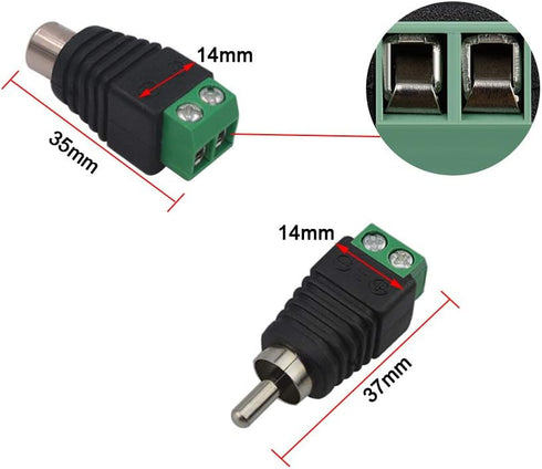 FULARR 20Pcs Professional RCA Connector Kit, 10 Pairs RCA Male Plug & Female Socket to AV Screw Terminal Block Audio Video Connector Adapter, for ...