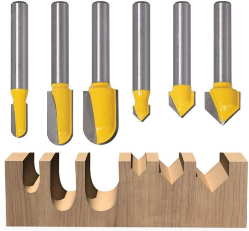 Mesee 6Pcs Carbide 90 Degree V Groove Router Bit Set Core Cove Box Round Nose V Grooving Router Bits V-Groove Router Bit Woodworking Cutter Tool f...