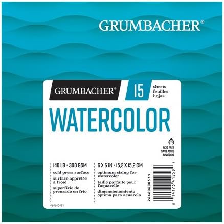 Grumbacher 6" x 6" Cold Press Watercolor Paper Pad, 140 lb. / 300 GSM, Fold-Over, 30 Sheets/Pad, 1 Each...