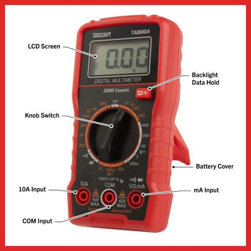 Multimeter Voltage Tester - Digital Volt Meter with Backlit Display and Needle Probes for AC/DC Voltage, DC Current, and Wire Continuity by Stalwa...