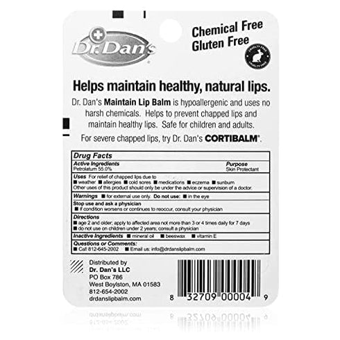 Dr. Dan's Maintain Lip Balm - Perfect for Cortibalm Aftercare, Mild Ingredients & Beeswax, Vitamin E Enriched for Moisturizing Dry Lips, Ensures S...