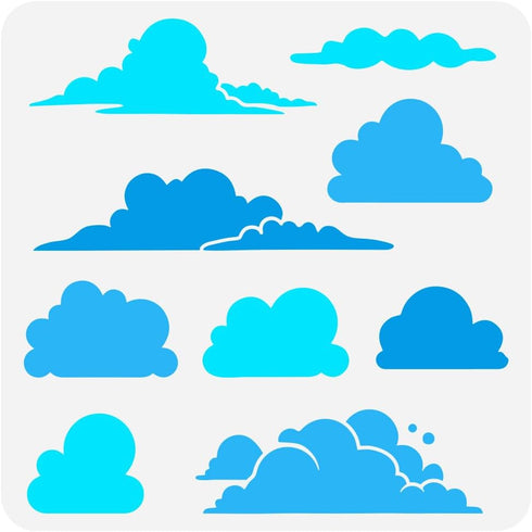 FINGERINSPIRE Clouds Painting Stencil 11.8x11.8inch Reusable 9 Styles Cloud Pattern Drawing Template DIY Art Clouds Theme Cartoon Clouds Decoratio...