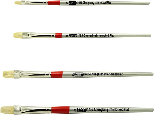 ZEM Brush Chungking Deluxe White Hog Bristle Interlocked Flat Artist Brush Set Sizes 2,4,6,8...