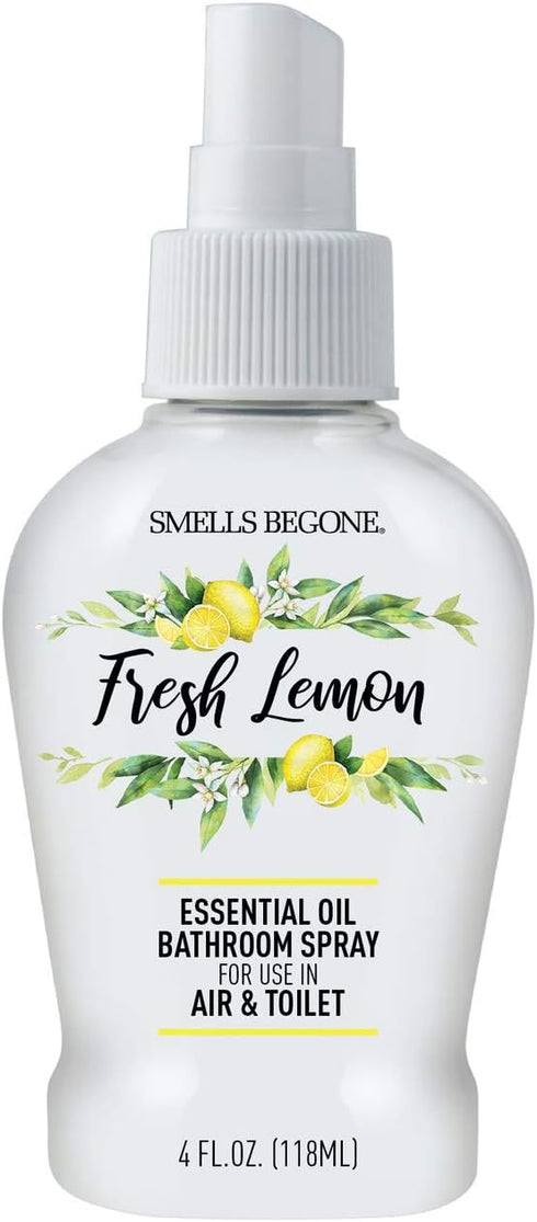 SMELLS BEGONE 4 oz Essential Oil Air Freshener Bathroom Spray - Eliminates Bathroom & Toilet Odors - Made with Essential Oils - Fresh Lemon Scent...