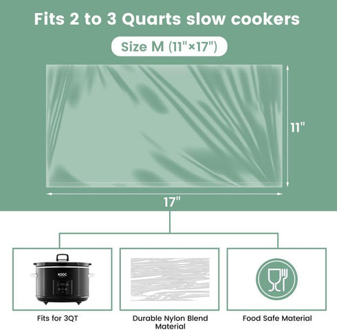 KOOC Slow Cooker Liners 11x17 inch 10 count Middle Size Disposable Pot Liners Cooking Bags Fit 2QT to 3QT Pot BPA Free Fresh Locking Seal Design...