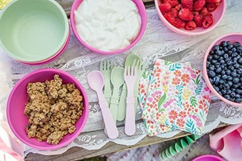 Re-Play Made in USA Toddler Forks and Spoons, Pack of 8 Without Carrying Case - 4 Kids Forks with Rounded Tips and 4 Deep Scoop Toddler Spoons - 0...