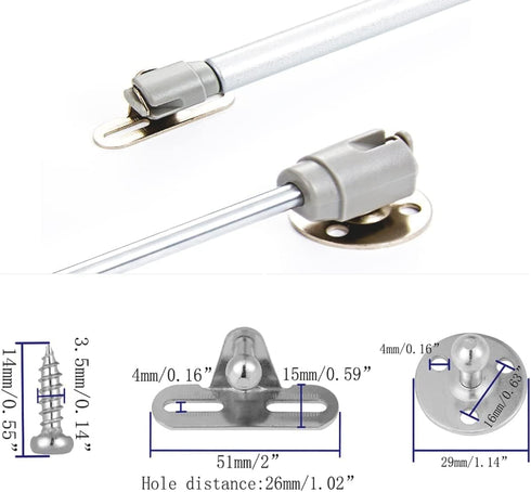 80N/18 lb Gas Strut Cabinet Hinge Safety Lift Support, Gas Shock and Soft Opening and Cushioning Telescopic Cabinet Door Rubber Head Gas Spring Su...