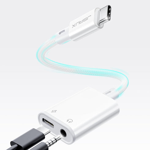 JSAUX USB C to 3.5mm Headphone and Charger Adapter, 2 in 1 USB Type C to Aux Audio Jack with PD 60W Fast Charging Dongle for Stereo Earbuds Compat...