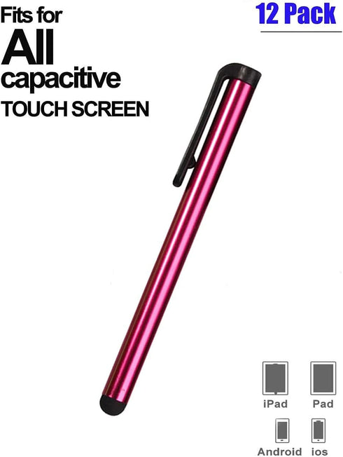12 Pack Universal Capacitive Stylus Pen Portable Multicolor Touchscreen Stylus Pens Compatible with Apple iPhone 5 /5S/ 5C /6/7/11 Plus iPad Galax...