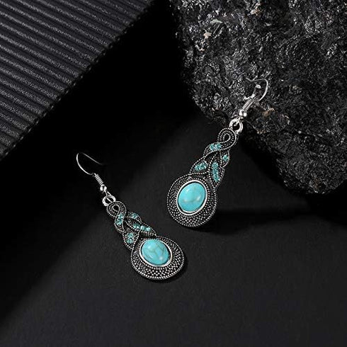 Fuqimanman2020 3pcs Ethnic Simulation Turquoise Set Butterfly Pendant Necklace Bohemian Stretchable Beaded Bracelet Bangle Teardrop for Women Boho...