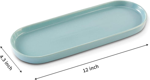 Simple Style Ceramic Sink Tray - Bathroom and Kitchen Cosmetics Dish, Candle and Perfume Tray (Blue)...