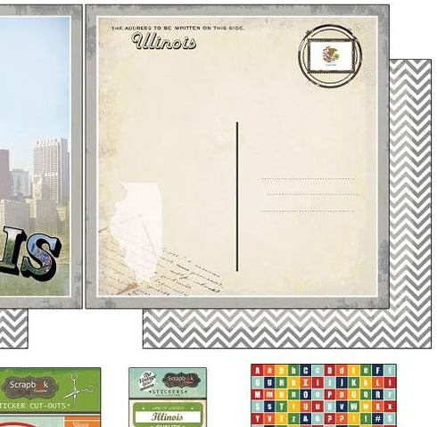 Scrapbook Customs Themed Paper and Stickers Scrapbook Kit, Illinois Vintage, 12 inch by 12 inch...