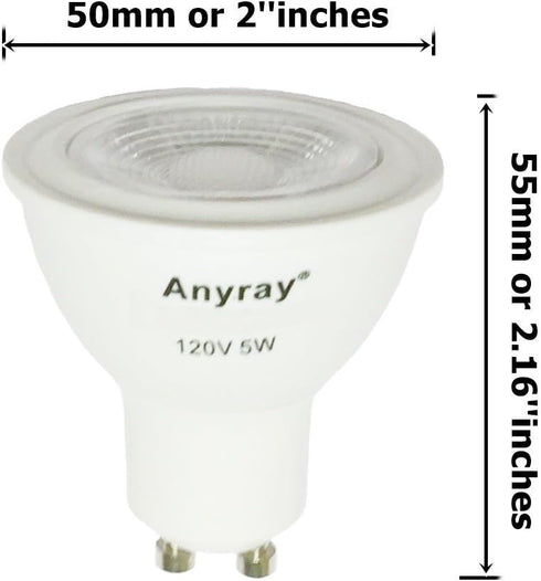 Anyray (2-LED Bulbs Spot 5-Watt (50-Watt Equival) GU10 Base, 120-Volt Light Bulb, Dimmable Twist and Lock Base...