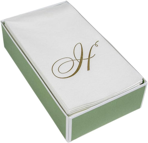 Caspari White Pearl & Gold Paper Linen Guest Towel Napkins in Letter H - Pack of 24...