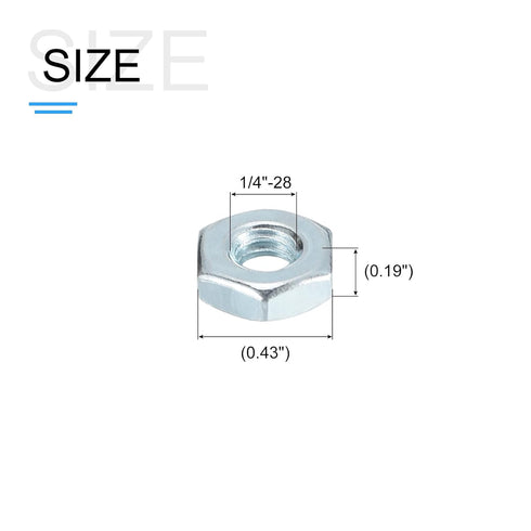 Hex Nuts (1/4"-28) 100Pcs, Carbon Steel Fine Thread Zinc Plated Hexagon Nut Hardware - for DIY Home Repair Machinery, Silver White...