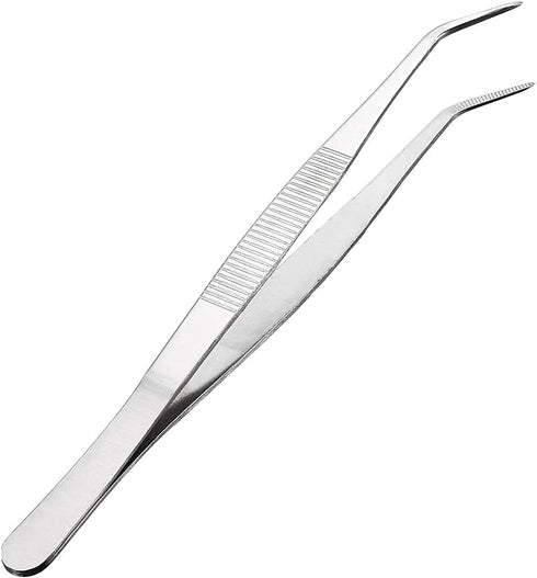 MMOBIEL Stainless Steel Tweezers 20cm / 8inch with curved 60 Degree Serrated Tip Professional Multi Purpose Tongs Tool for Industrial work, Labora...