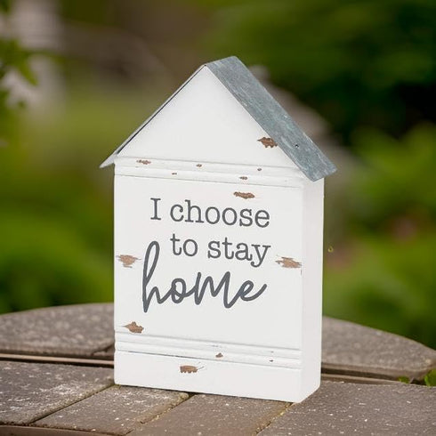 Rustic House-Shaped Mini Wood Block Sign (I Choose to Stay Home) 3"W x 4"H x 1"D...