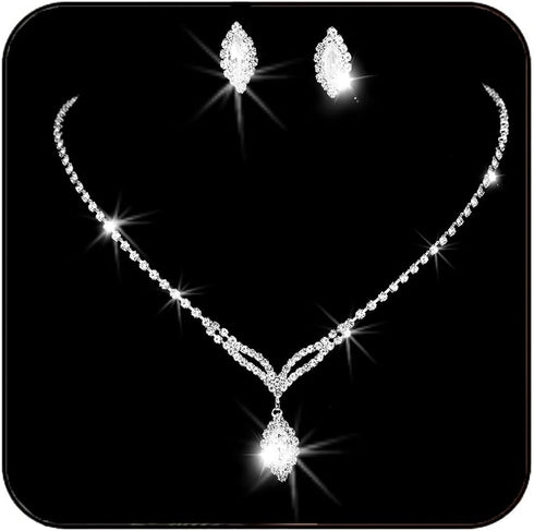 Yean Wedding Jewelry Set Silver Bridal Necklace Set Costume Jewelry Rhinestone Necklaces and Earring for Bride and Women...