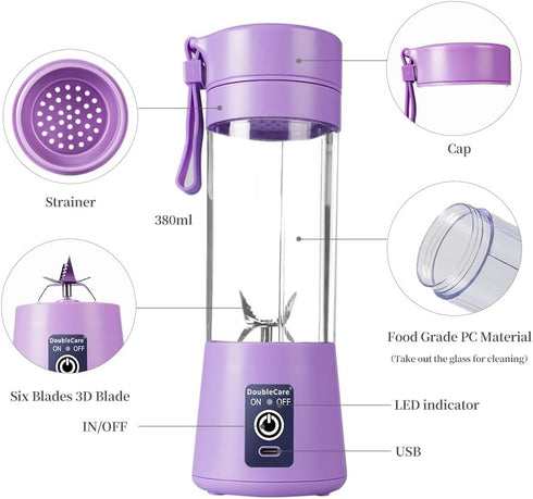 Portable Blender Cup,Electric USB Juicer Blender,Mini Blender Portable Blender For Shakes and Smoothies, juice,380ml, Six Blades Great for Mixing,...