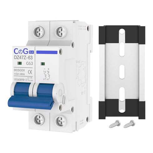 DC Miniature Circuit Breaker, CGELE 2 Pole 63 Amp 500V DC Disconnect Switch for Solar PV Systems Thermal Magnetic Trip Din Rail Mount...