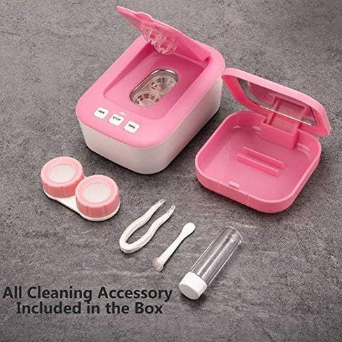 Ultrasonic Contact Lens Cleaner Machine, Ofone Contact Lens Cleaning Case for Soft Hard RGP Lenses, Including Remover Tool, Tweezers & Solution Bo...