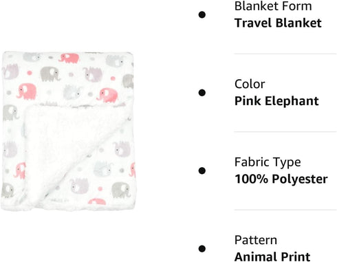 EVERYDAY KIDS Large Ultra Soft Gray and Pink Elephant Minky Baby Blanket for Girls Mink and Sherpa Toddler and Baby Girl Blanket Measures 30 x 40”...