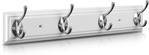 Coat Rack Wall Mounted White, 17" Wooden Modern Wall Coat Hanger with 4 Hooks, Heavy Duty Zinc Alloy Wall Hook Rack for Hanging Coats, Keys, Bags,...