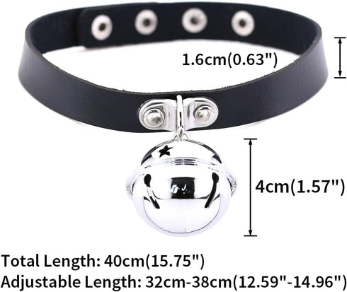 Multicolor PU Simulated Leather Silver-tone 4cm Large Bell Pendant Neckband Choker Necklace...