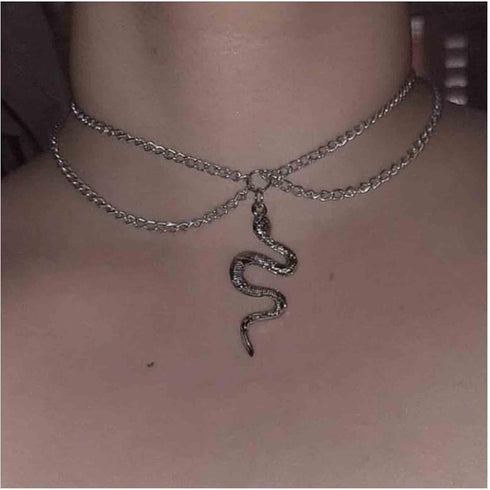 Punk Snake Pendant Necklace Choker Silver Layered Serpent Necklace Chain Gothic Snake Necklace Retro Snake Collar Necklace Jewelry for Women...