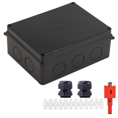 Junction Box, Reserved Holes Electrical Boxes Waterproof IP65 ABS Plastic Electrical Power Cord Enclosure Project Box Black 7.9 x 6.1 x 3.1 inch(2...