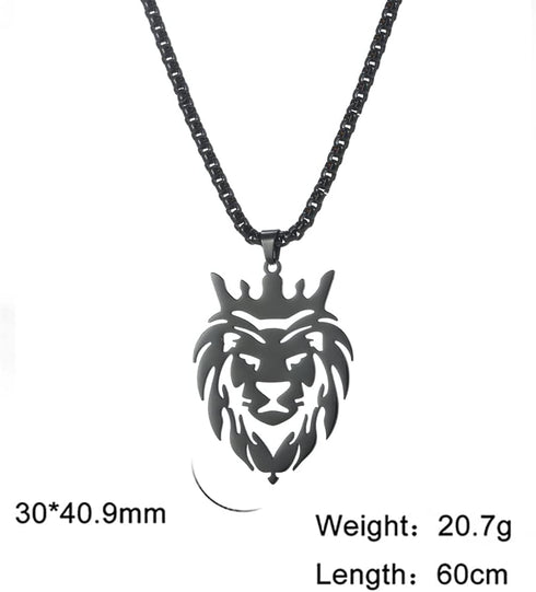 Dreamtimes Lion With King Crown Necklaces for Men Punk Animal Stainless Steel Pendant Necklace Men's Chain Fashion Jewelry Gothic Punk Rock Mens P...