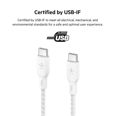 Belkin USB-C to USB-C Cable, BoostCharge Braided Power Cable (3M/10ft), Fast Charging Cable w/ 100W Power Delivery, USB-IF Certified for iPhone 15...