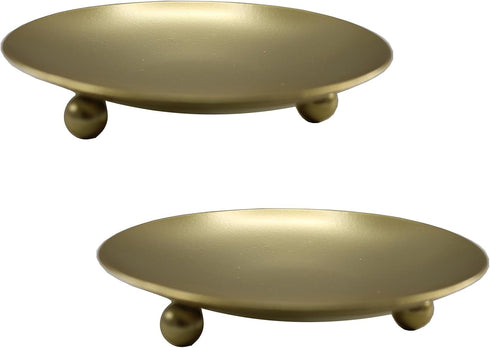 2Pcs Iron Plate Candle Holder Set - 4.33 Inch Decorative Pedestal Candle Stands for Home, Wedding, and Birthday Parties - Elegant Gold Candle Hold...