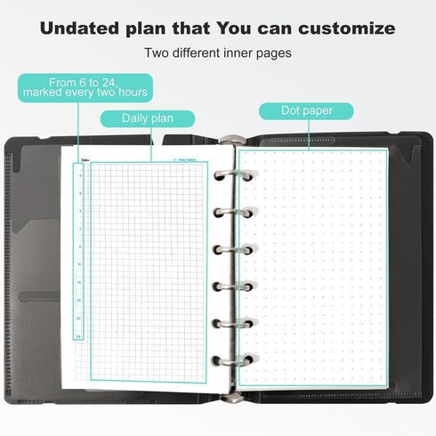 CAGIE A7 Small Binder Notebook with Removable Pages Hardcover Spiral Refillable Notebooks for Note Taking Pocket Notebook with Planning Square Rul...