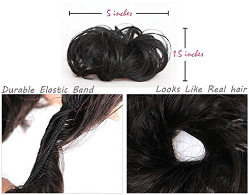 Onedor® Ladies Synthetic Wavy Curly or Messy Dish Hair Bun Extension Hairpiece Scrunchie Chignon Tray Ponytail (1#-Black)...