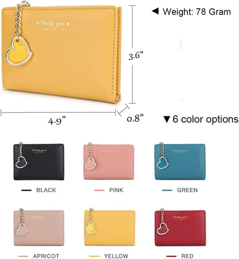 Sunwel Fashion Small Wallet with Heart Pendant Bifold Wallet Zipper Pocket Cash Card Holder Coin Purse for Women Girls (PINK)...
