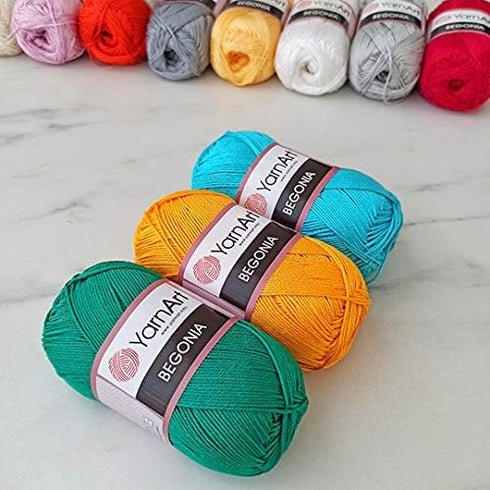 Yarn Art Begonia 100% Mercerized Cotton, Lot of 5 Skein (Pack),Total 8.8 Oz. Each 1.76 Oz (50g) / 185 Yrds (169m), Fine Sport:2 (6358)...