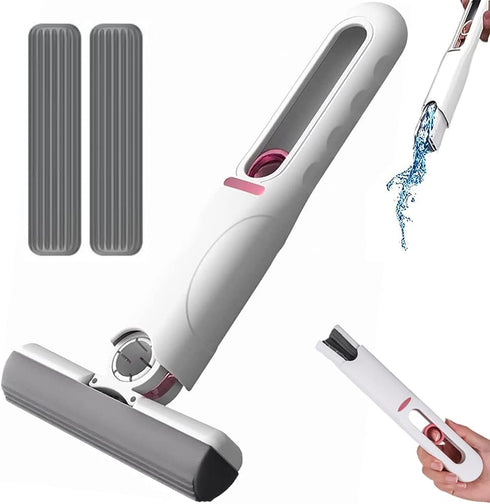 Portable Self-Squeeze Short Mop, Mini Lazy Hand Wash-Free Strong Absorbent Mop, Wet and Dry Use, Floor Cleaning System for Bathroom Kitchens Table...