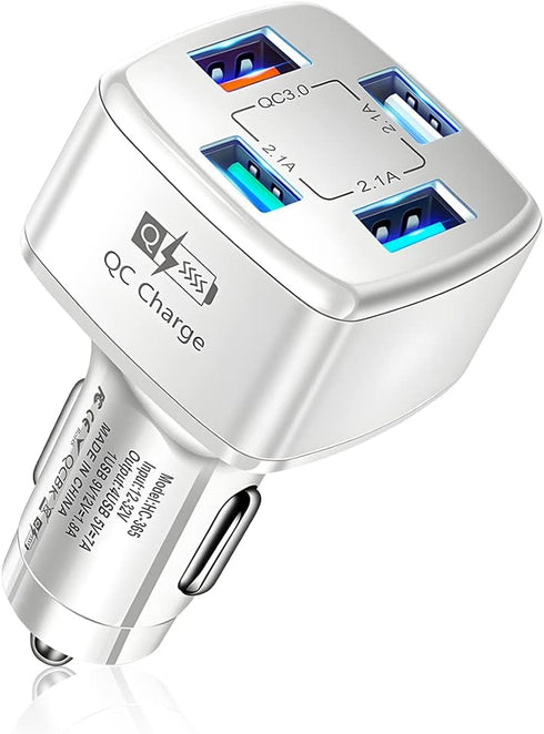 USB Car Charger Adapter, 4 Ports QC3.0 35W 7A Fast Car Phone Charger, Multi-Port Smart Quick Charger with LED Light, Compatible with iPhone 13 12 ...