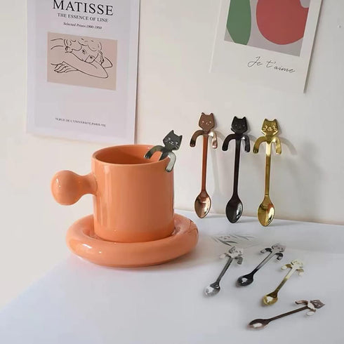4Ppcs Stainless Steel Cute Mini Cat Spoon for Tea, Coffee, Dessert, Sugar, Ice Cream...