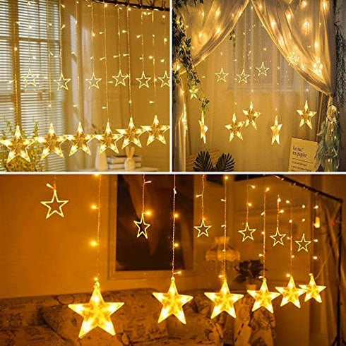 TOFU Star Curtain Lights, 108 Led 12 Stars Remote Window Curtain String Lights Plug in with 8 Flashing Modes Decoration for Christmas, Wedding, Be...