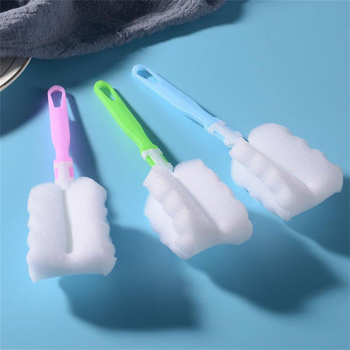 3PCS Bottle Brush,Bottle Washer Set Long Sponge Bottle Cleaning Brushes Baby Bottle Cleaner Brush, Nipple Brush, Blue, Green, Pink...